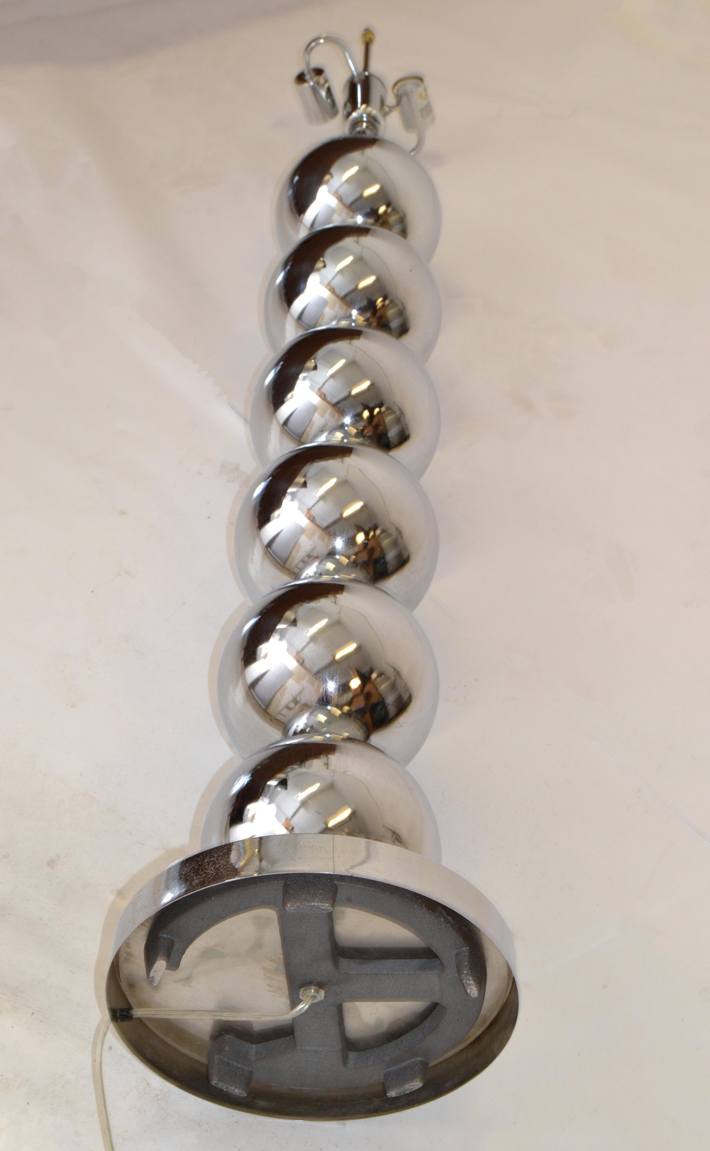 Van Teal Mid-Century Modern 2 Light Chrome Ball Floor Lamp Silver Black Shade 80 For Sale 7