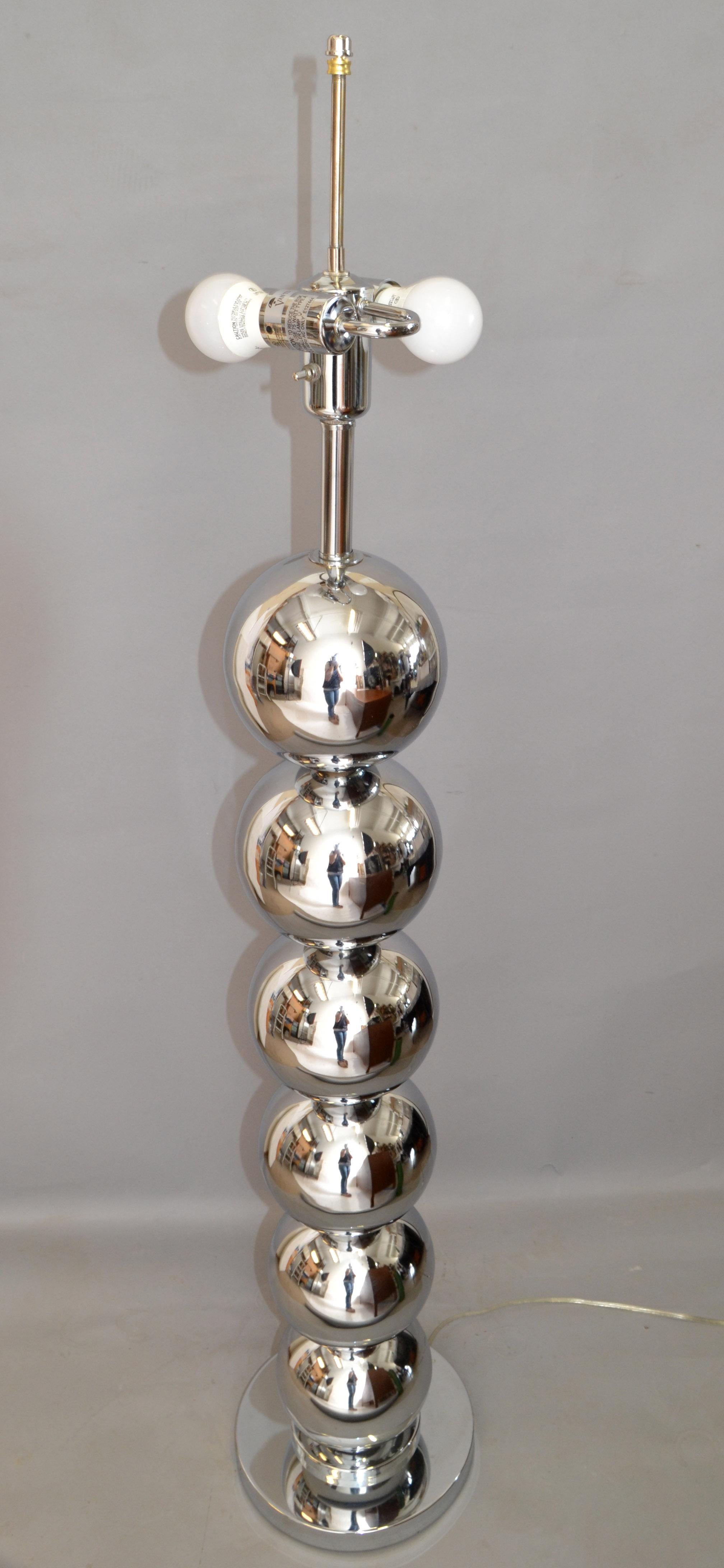 Van Teal Mid-Century Modern 2 Light Chrome Ball Floor Lamp Silver Black Shade 80 For Sale 1