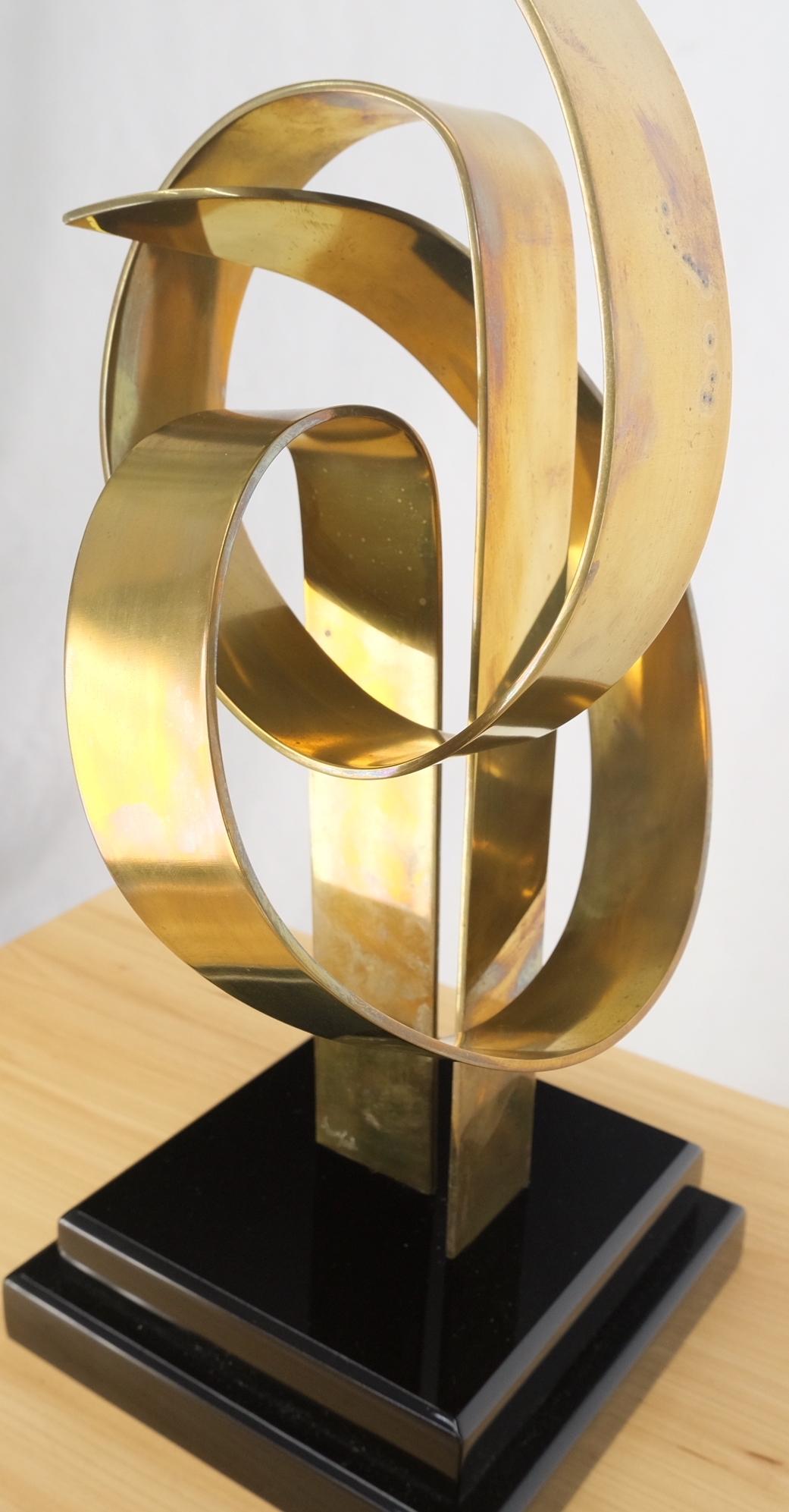 American Van Teal Mid-Century Modern Brass Ribbon Abstract Sculpture on Black Square Base For Sale