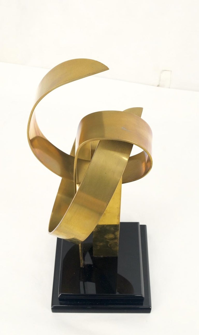 Van Teal Mid-Century Modern Brass Ribbon Abstract Sculpture on Black ...