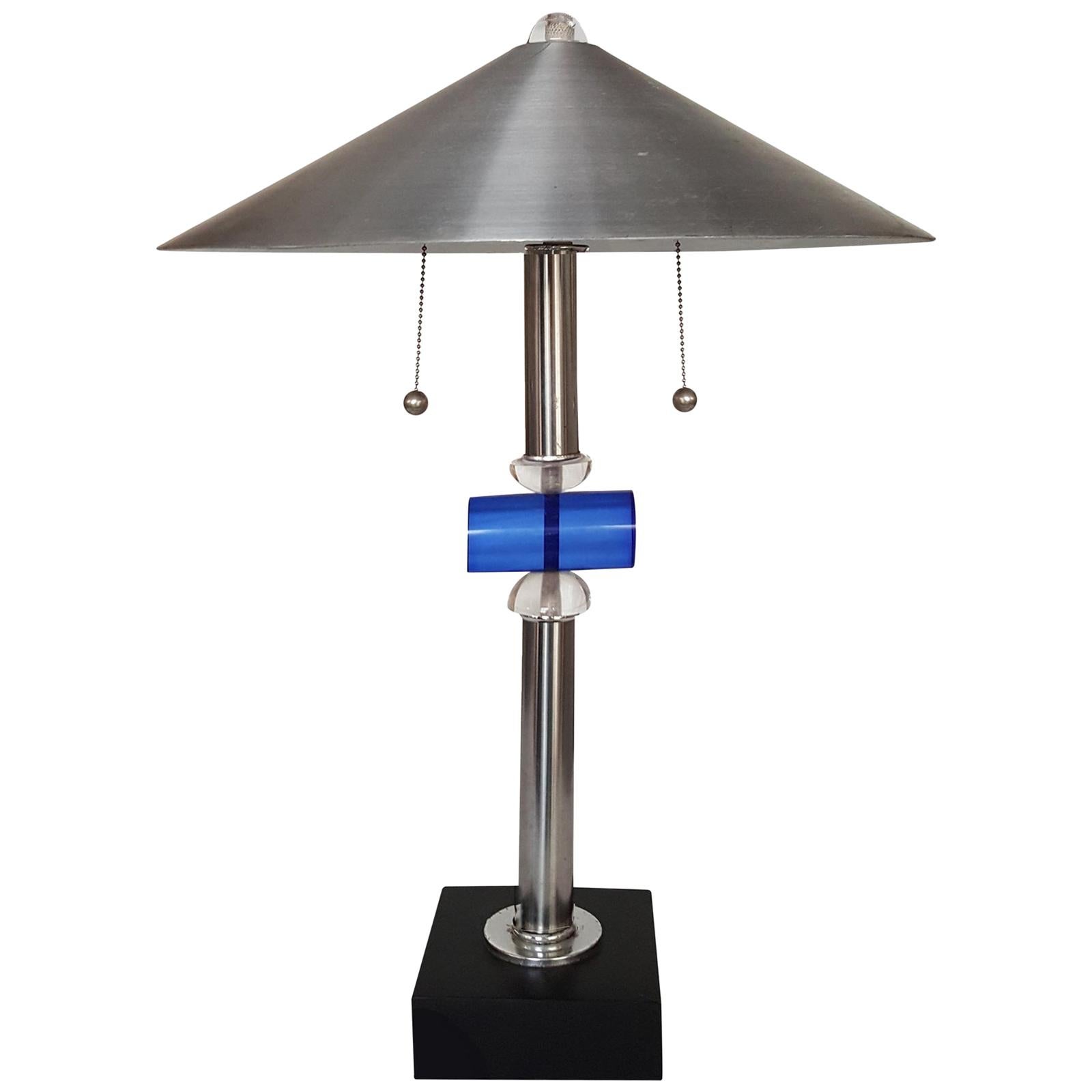 Van Teal Mid-Century Modern Geometric Lucite and Brushed Aluminum Table Lamp For Sale