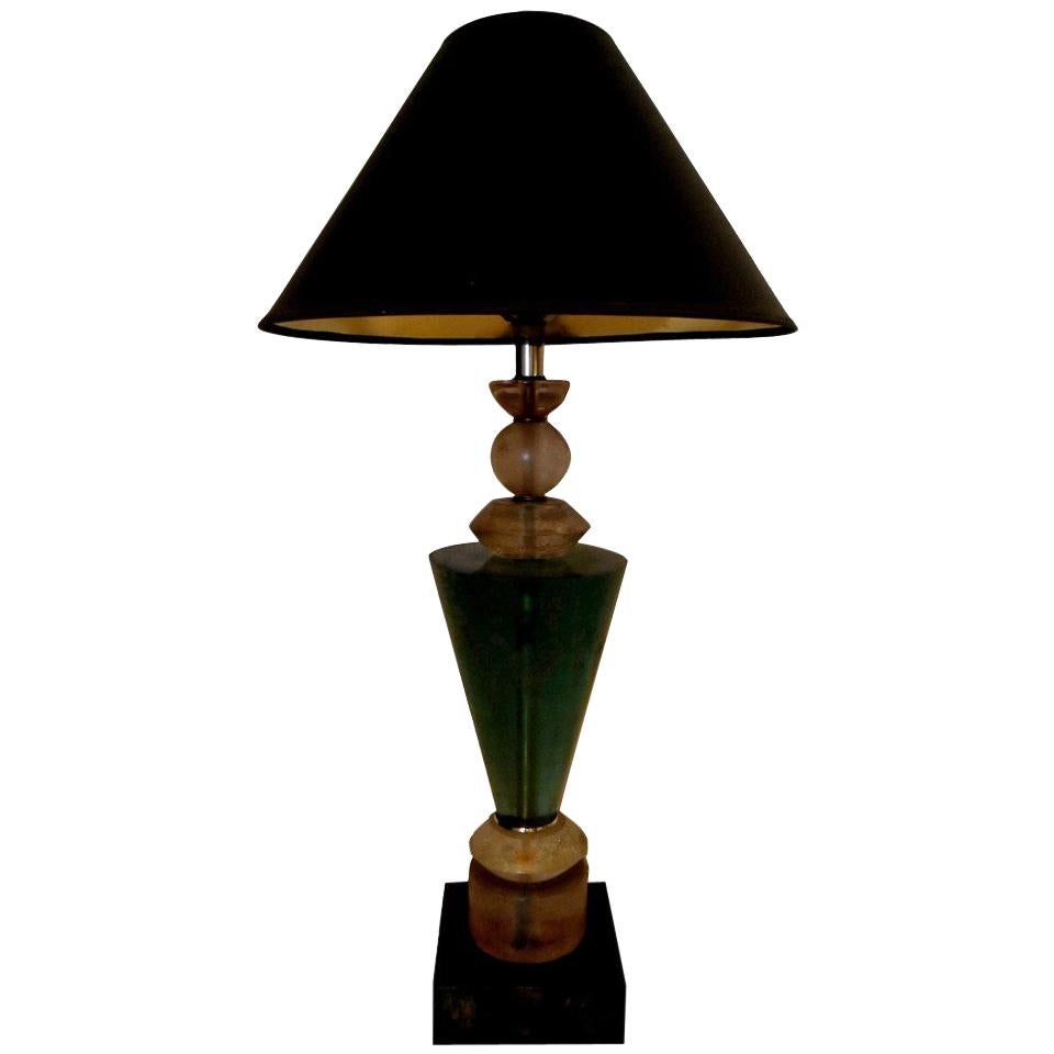 Lámpara de sobremesa de lucita verde, negra y dorada con pantalla Van Teal Mid-Century Modern