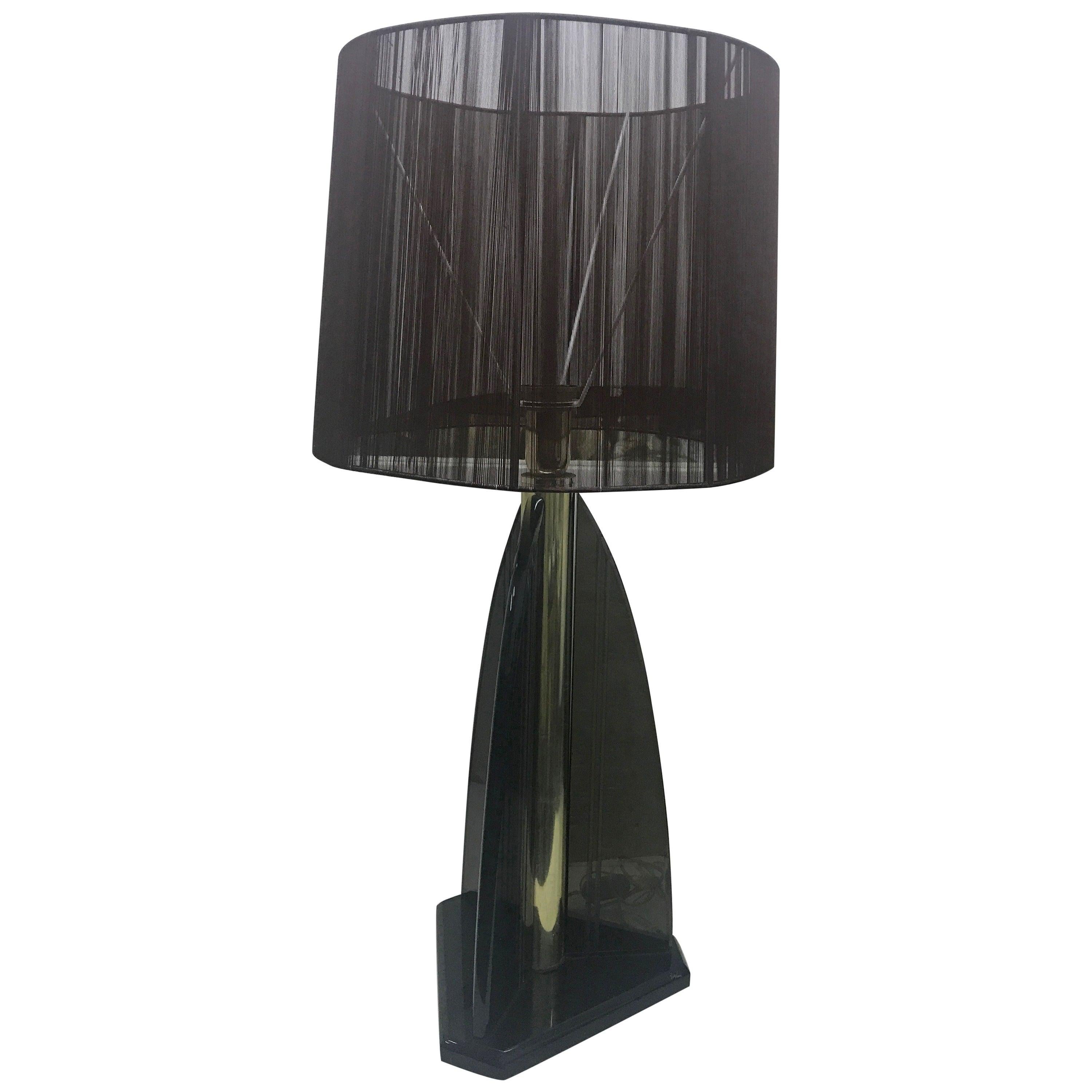 Van Teal Smoked Lucite and Brass American Table Lamp circa 1980 Dark Brown