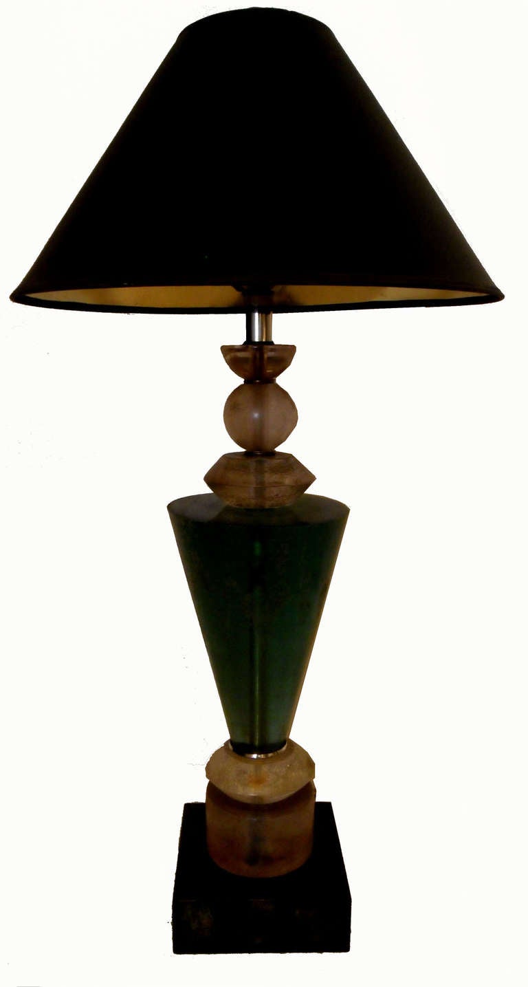 Hivo Van Teal Table Lamp In Green Lucite and Gilt Metal With Shade For