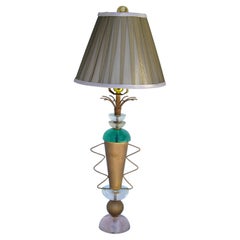 Van Teal Table Lamp Gold & Green Lucite Golden Shade America Mid-Century Modern