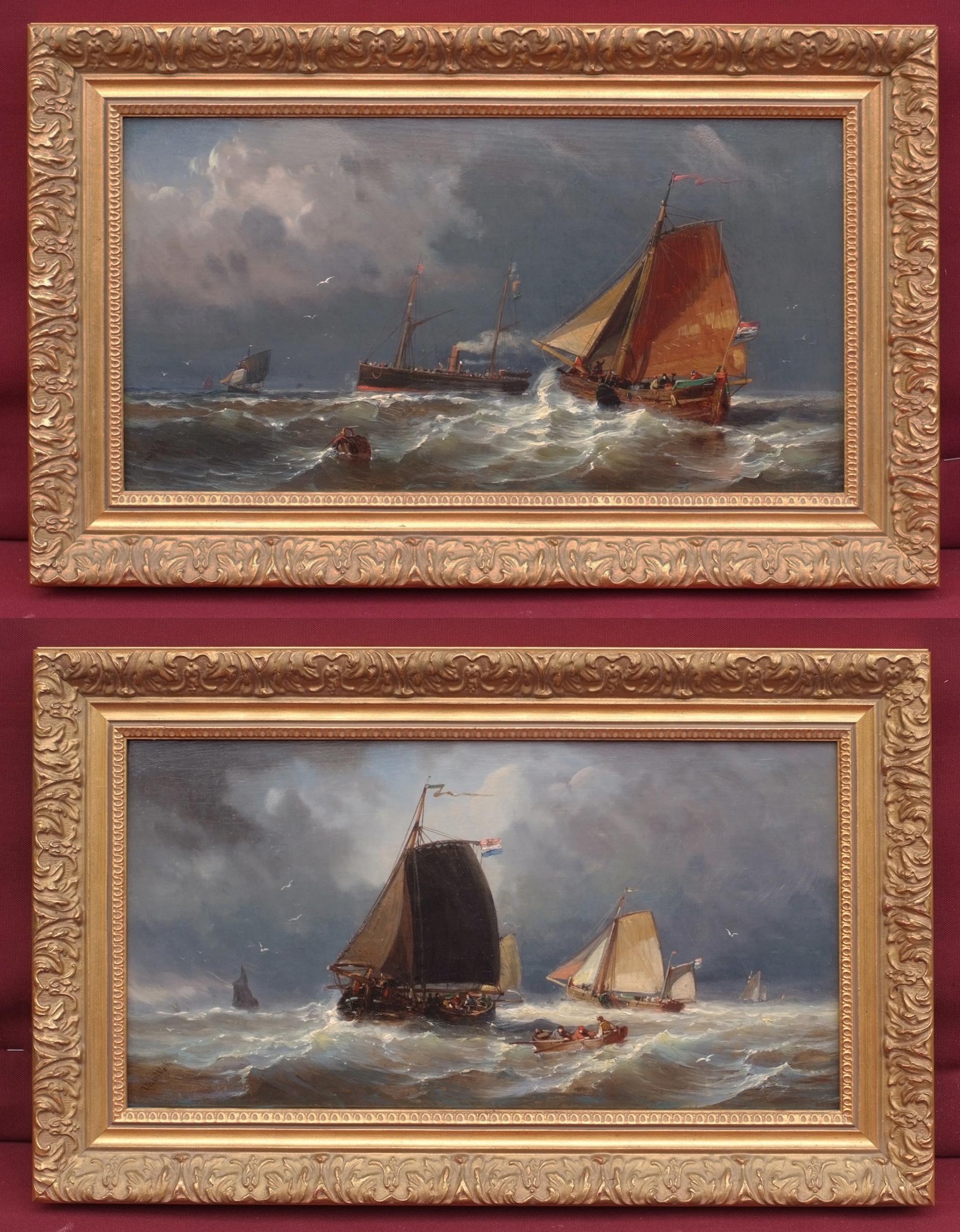 VAN WYK Henri Landscape Painting – Marines im Paar - Niederländische Malerei 19.