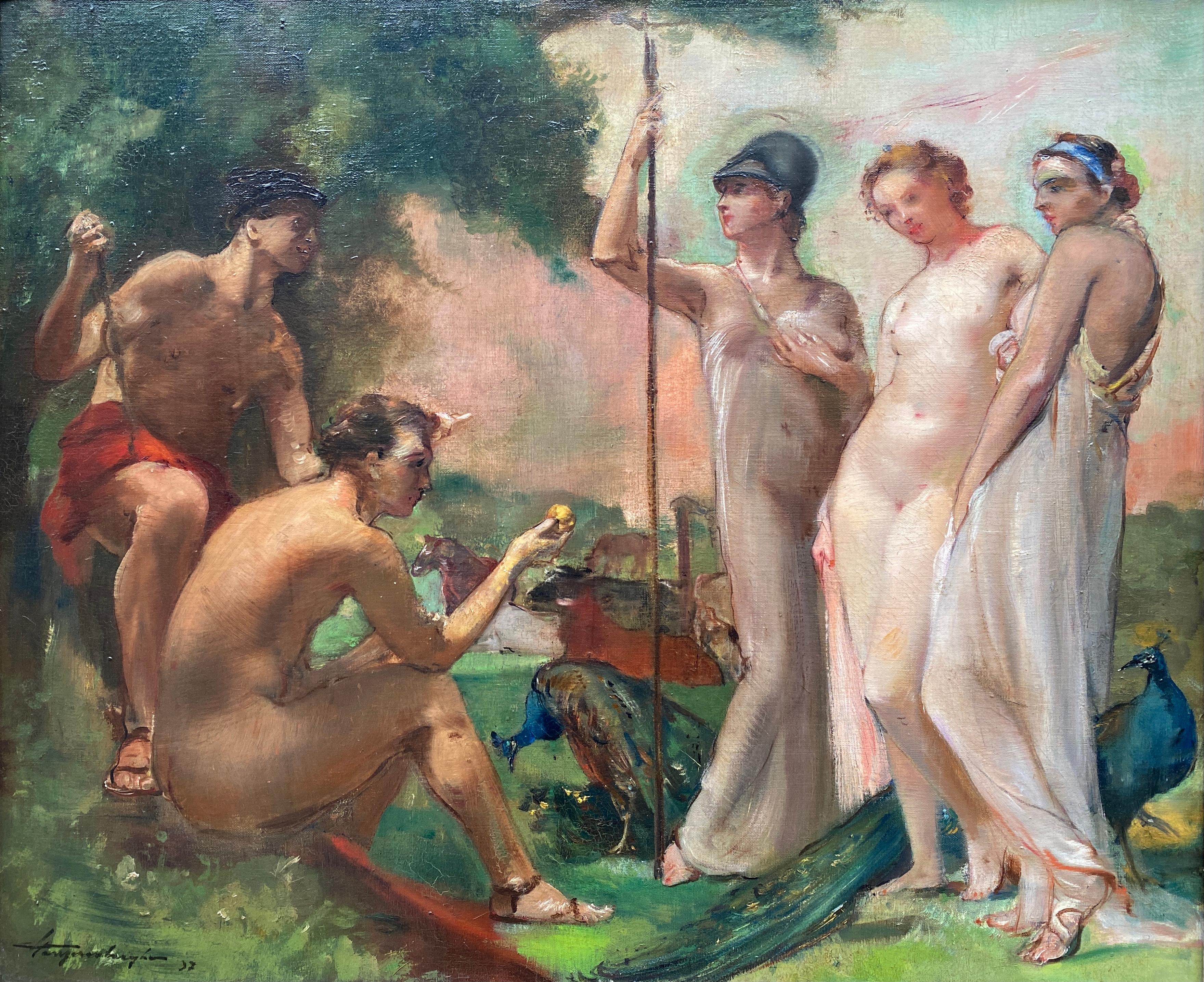 Das Urteil von Paris, Georges Van Zevenberghen, Brüssel 1877 - 1968, Signiert – Painting von Van Zevenberghen Georges