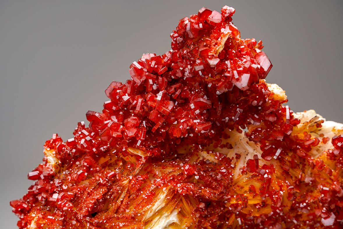 Moroccan Vanadinite Crystal Cluster on Barite  - From Mibladen, Atlas Mountains, Khénifra For Sale
