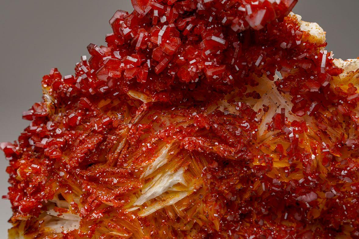 Vanadinite Crystal Cluster on Barite  - From Mibladen, Atlas Mountains, Khénifra In New Condition For Sale In New York, NY