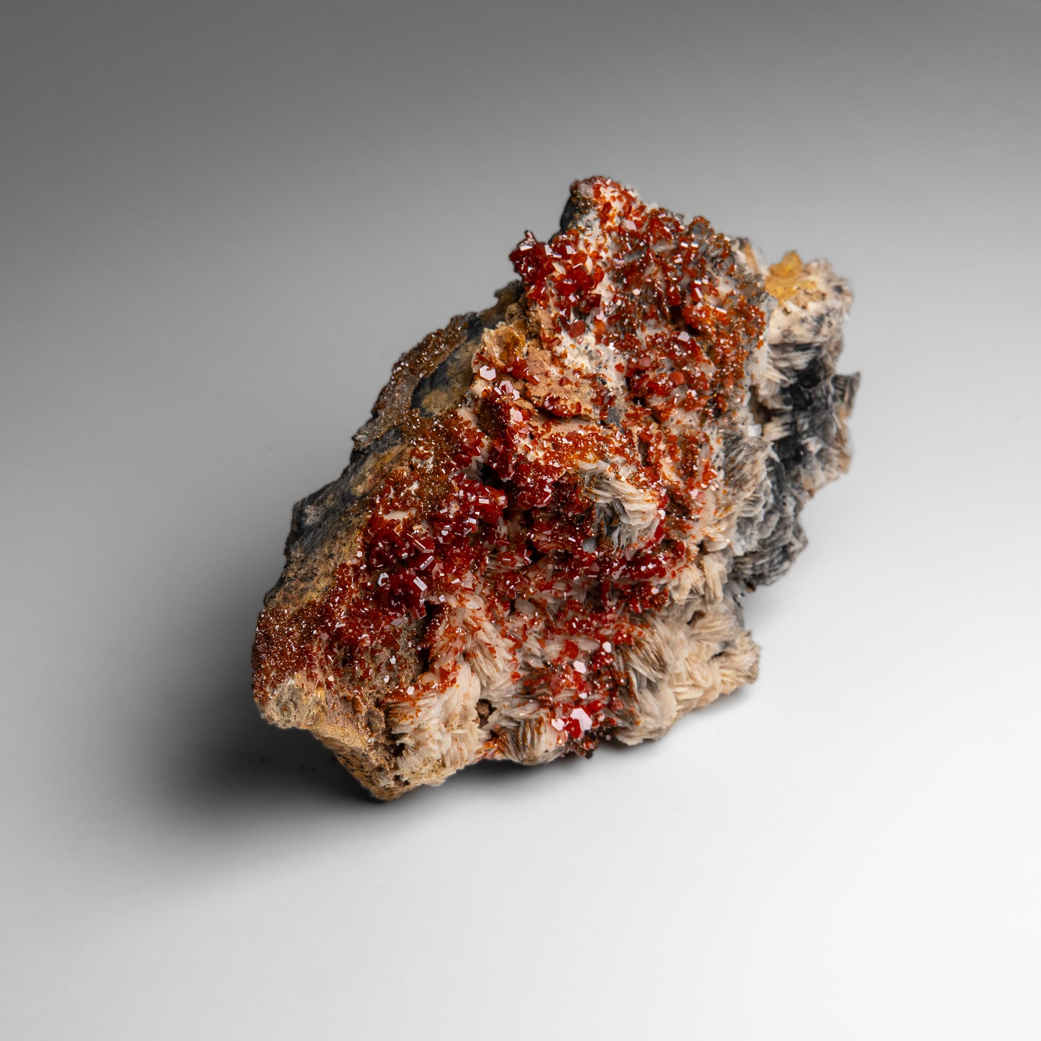 Contemporary Vanadinite Crystal Cluster on Barite from Mibladen, Atlas Mountains, Morocco For Sale