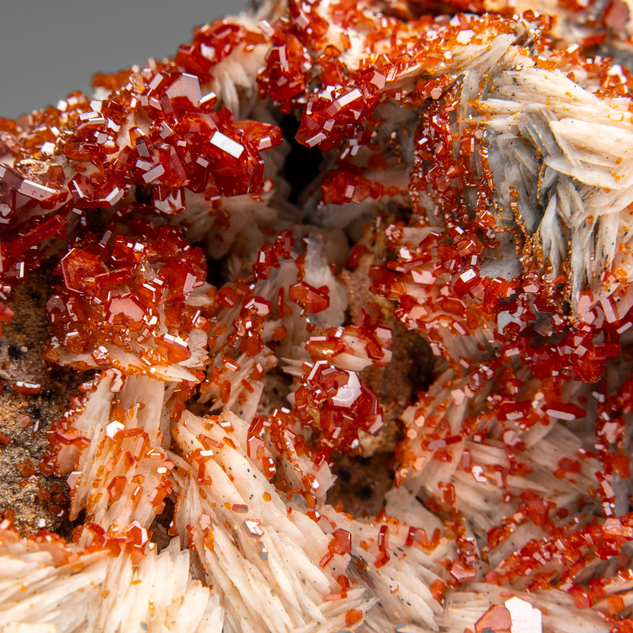 Vanadinite Crystal Cluster on Barite from Mibladen, Atlas Mountains, Morocco For Sale 2