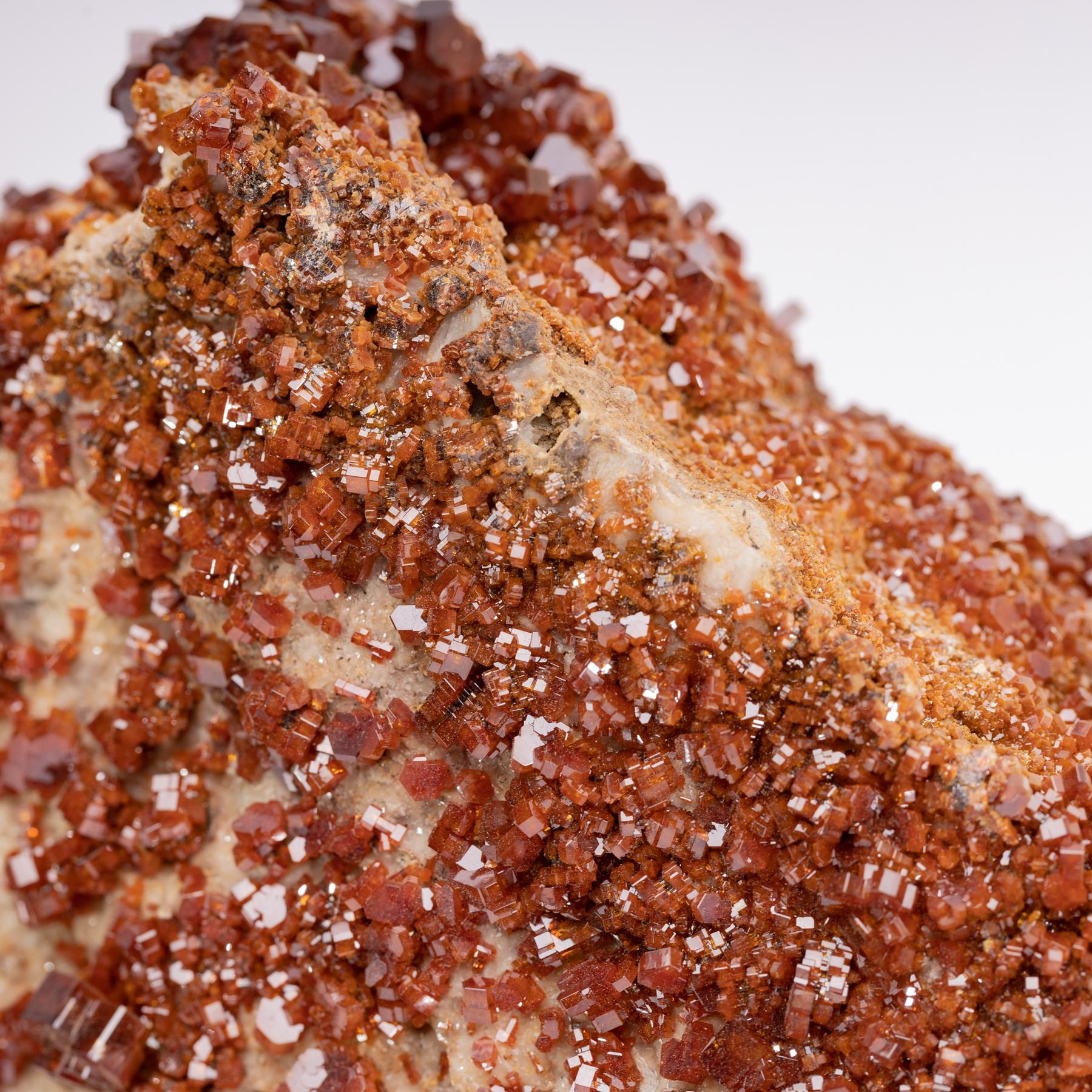 Vanadinite Crystals with Vibrant Colors and Lots of Blink on Custom Acrylic Base For Sale 2