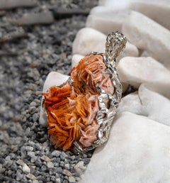 Vanadinite Silver Pendant Crystal Natural Red Crystal Statement Jewelry gift
