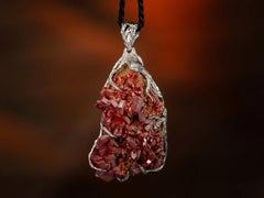Vanadinite Silver Pendant Crystal Natural Red Gemstone Statement Unisex Jewelry
