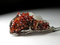 Vanadinite Silver Pendant Raw Crystals gift for a mathematician special person