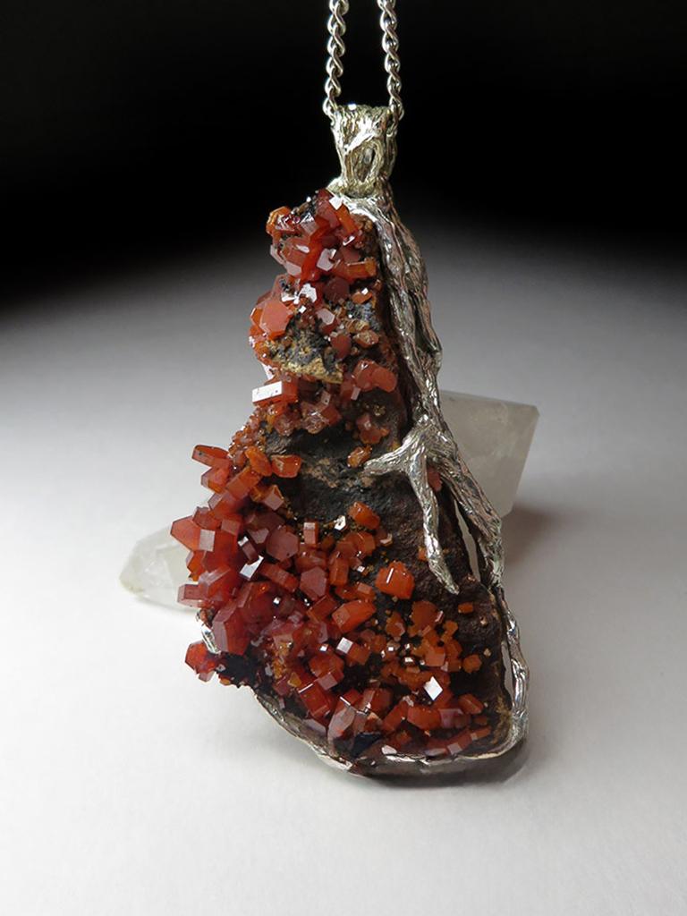 Women's or Men's Vanadinite Silver Pendant Raw Crystals gift for a mathematician special person For Sale