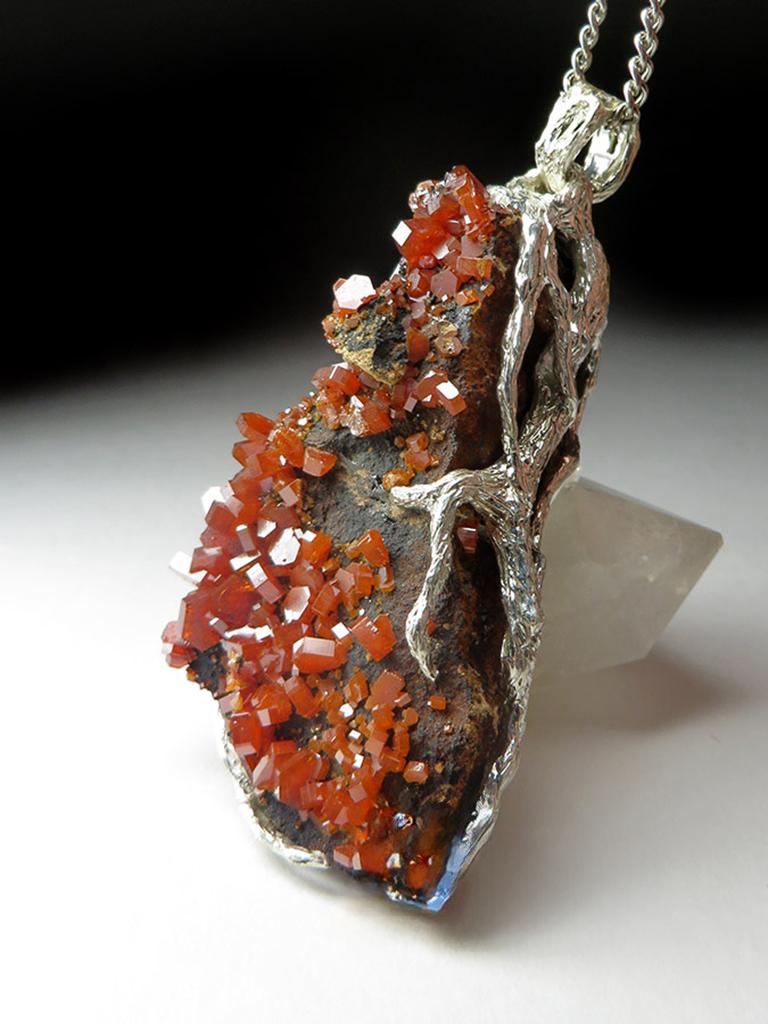 Vanadinite Silver Pendant Raw Crystals gift for a mathematician special person For Sale 1