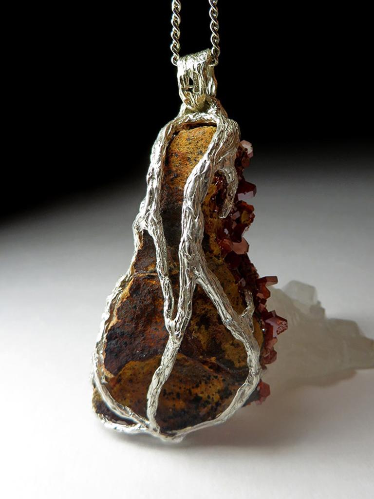 Vanadinite Silver Pendant Raw Crystals gift for a mathematician special person For Sale 2