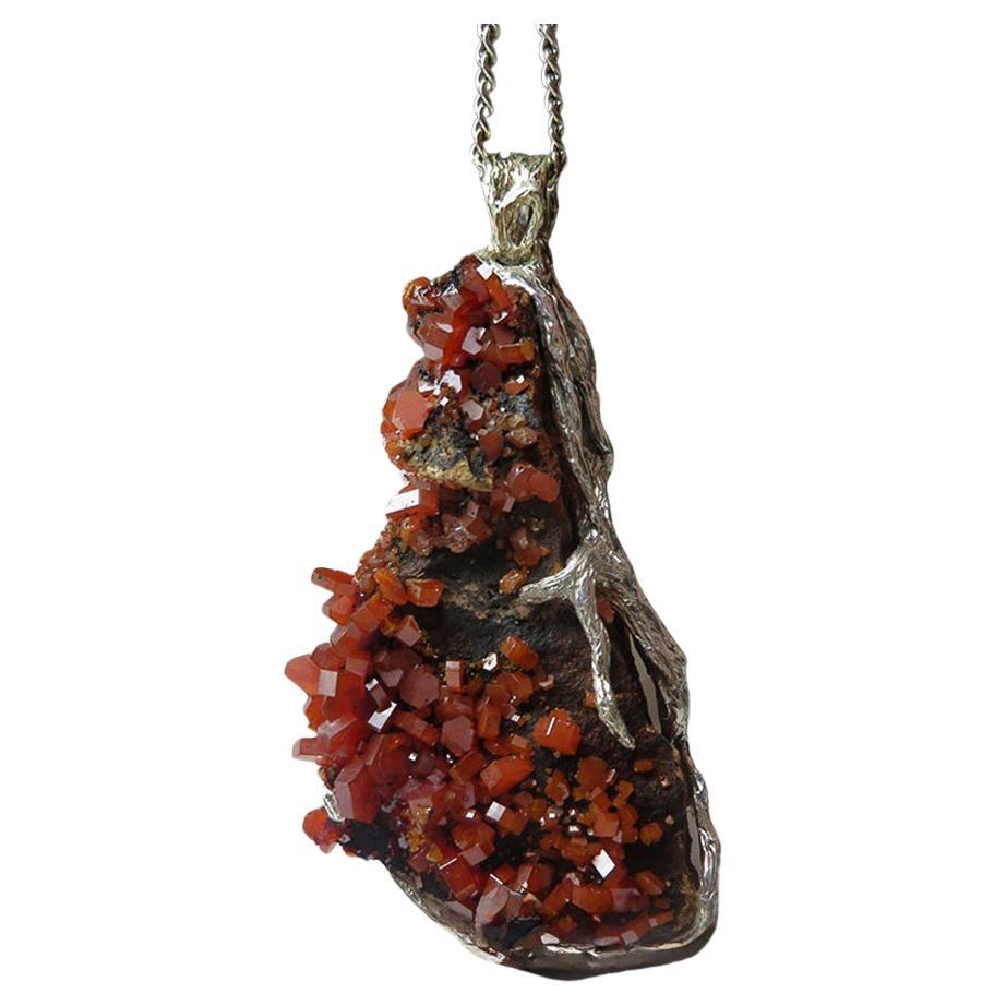 Vanadinite Silver Pendant Raw Crystals gift for a mathematician special person For Sale