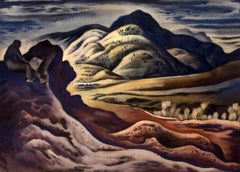 Ed Sketching at Red Rocks, Vintage 1940s Original Mountain Landscape, Colorado