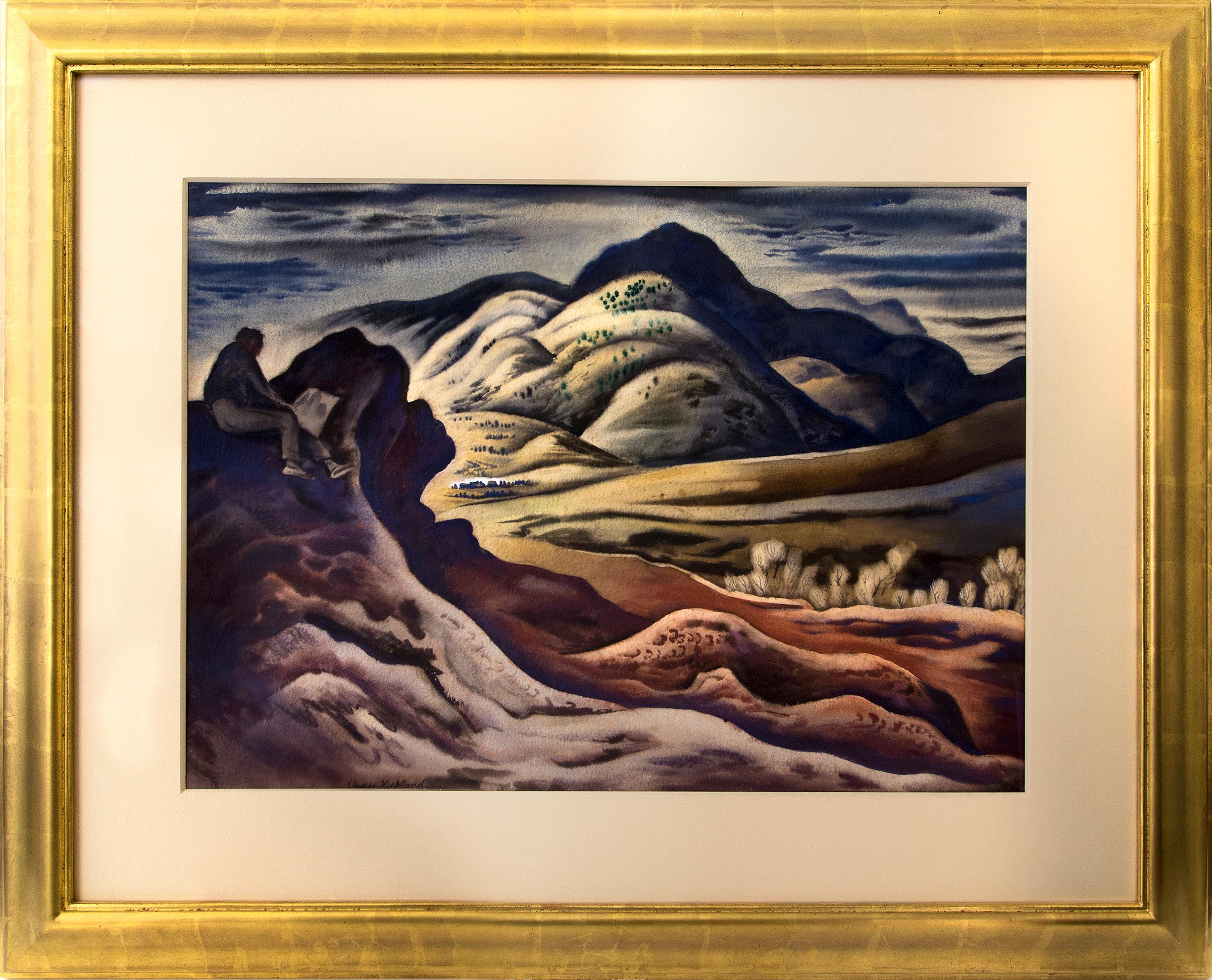 Vance Kirkland Abstract Painting - Ed Sketching at Red Rocks, Vintage 1940s Original Mountain Landscape, Colorado