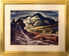Ed Sketching at Red Rocks, Antique 1940s Original Mountain Landscape, Colorado