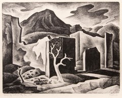 Ruins of Central City,  Vintage 1935 Framed Colorado Modernist Landscape