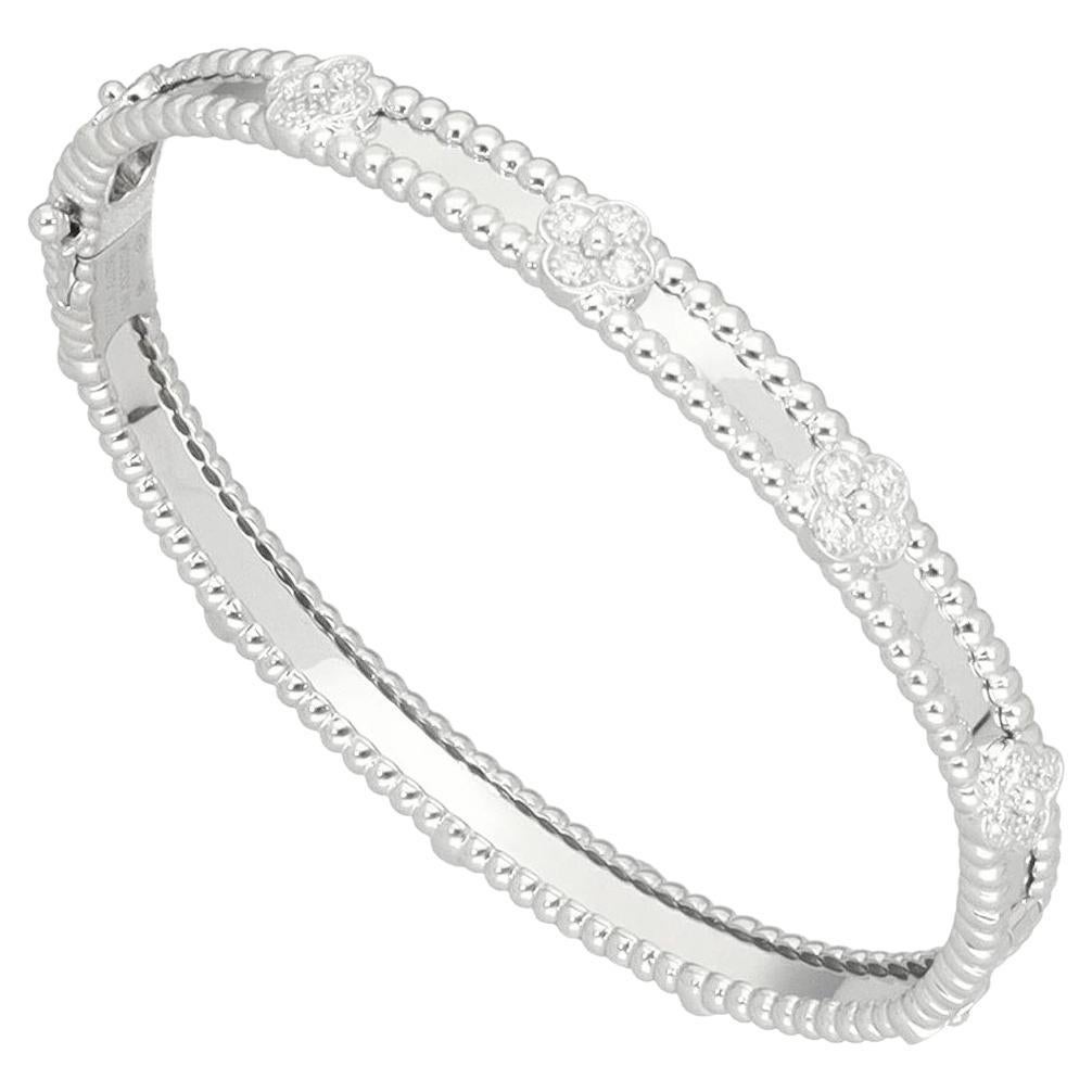 VanCleef & Arpels Perlée Sweet Clovers Bracelet SM Diamond 0.68ct 18K White Gold