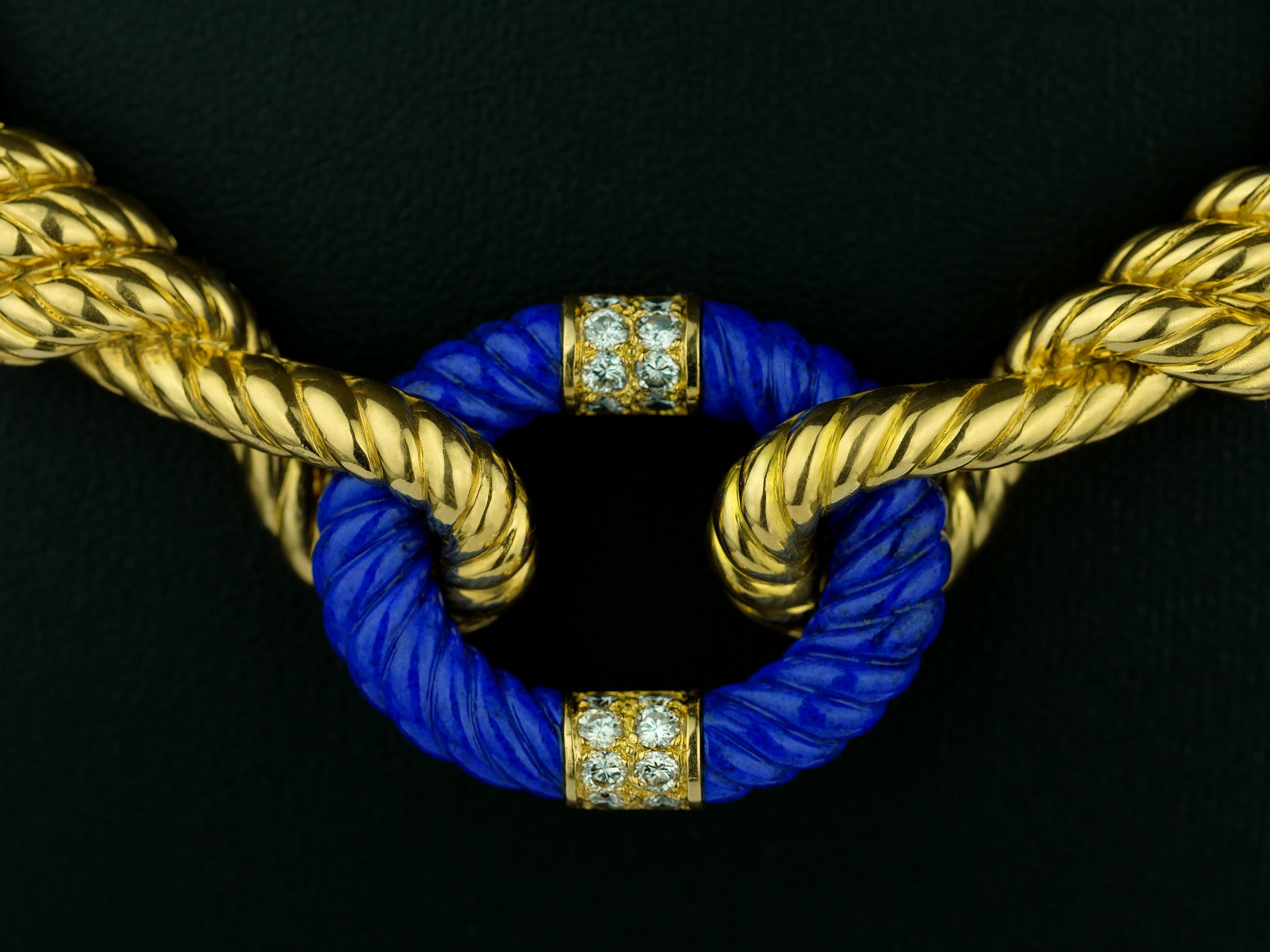 Van Cleef & Arpels, Vintage Diamond and Lapis Lazuli Rope Twist Necklace in 18 K 6
