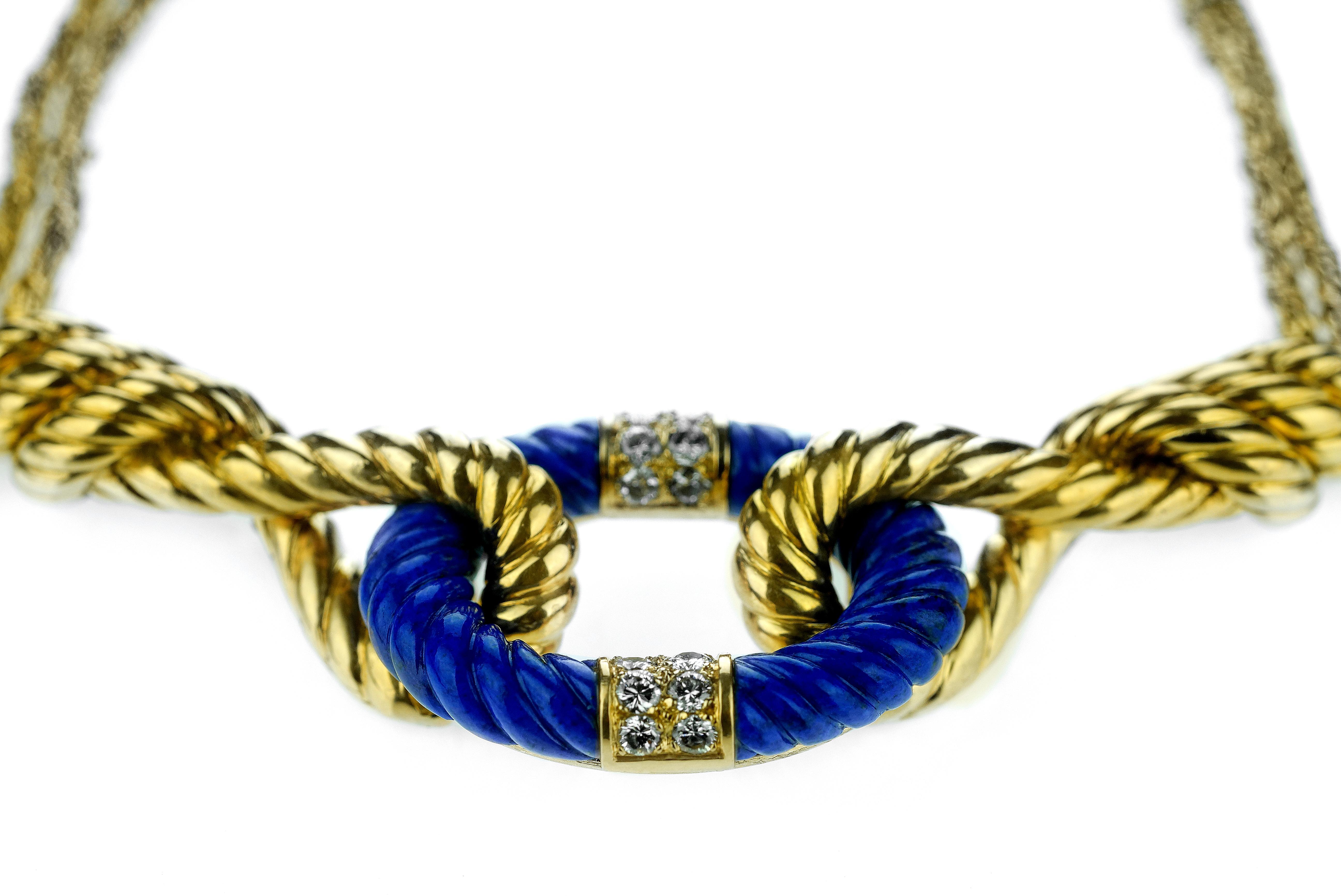 Women's Van Cleef & Arpels, Vintage Diamond and Lapis Lazuli Rope Twist Necklace in 18 K
