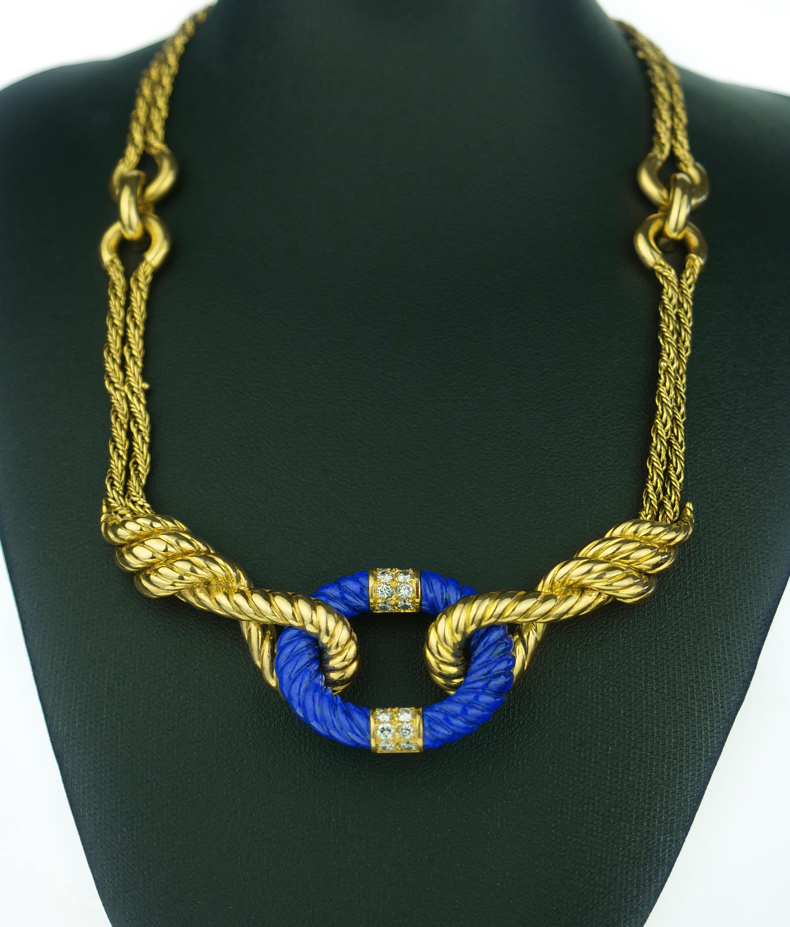 Van Cleef & Arpels, Vintage Diamond and Lapis Lazuli Rope Twist Necklace in 18 K 5