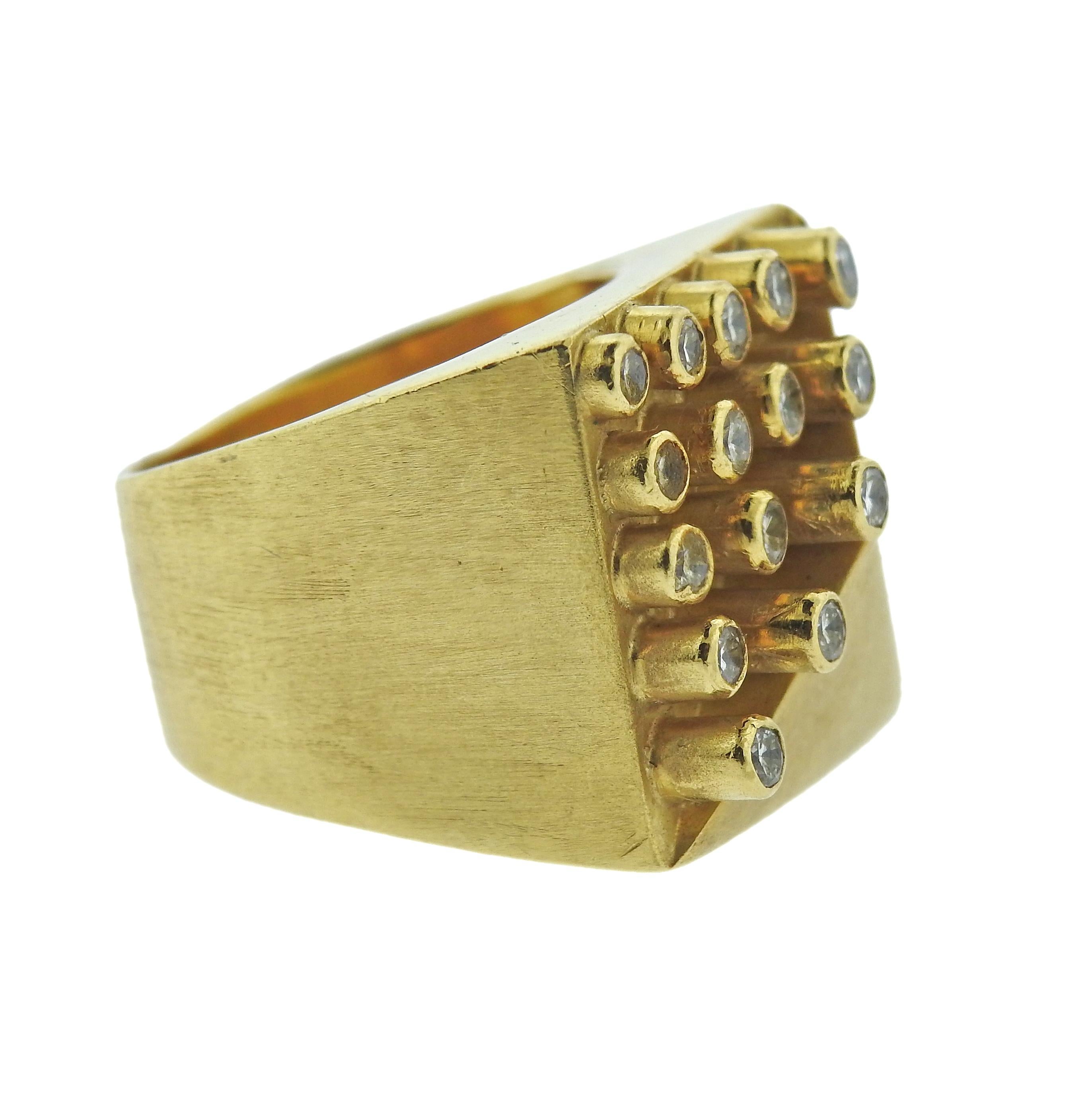 Vancox Modernist Diamond Gold Geometric Ring In Excellent Condition In New York, NY
