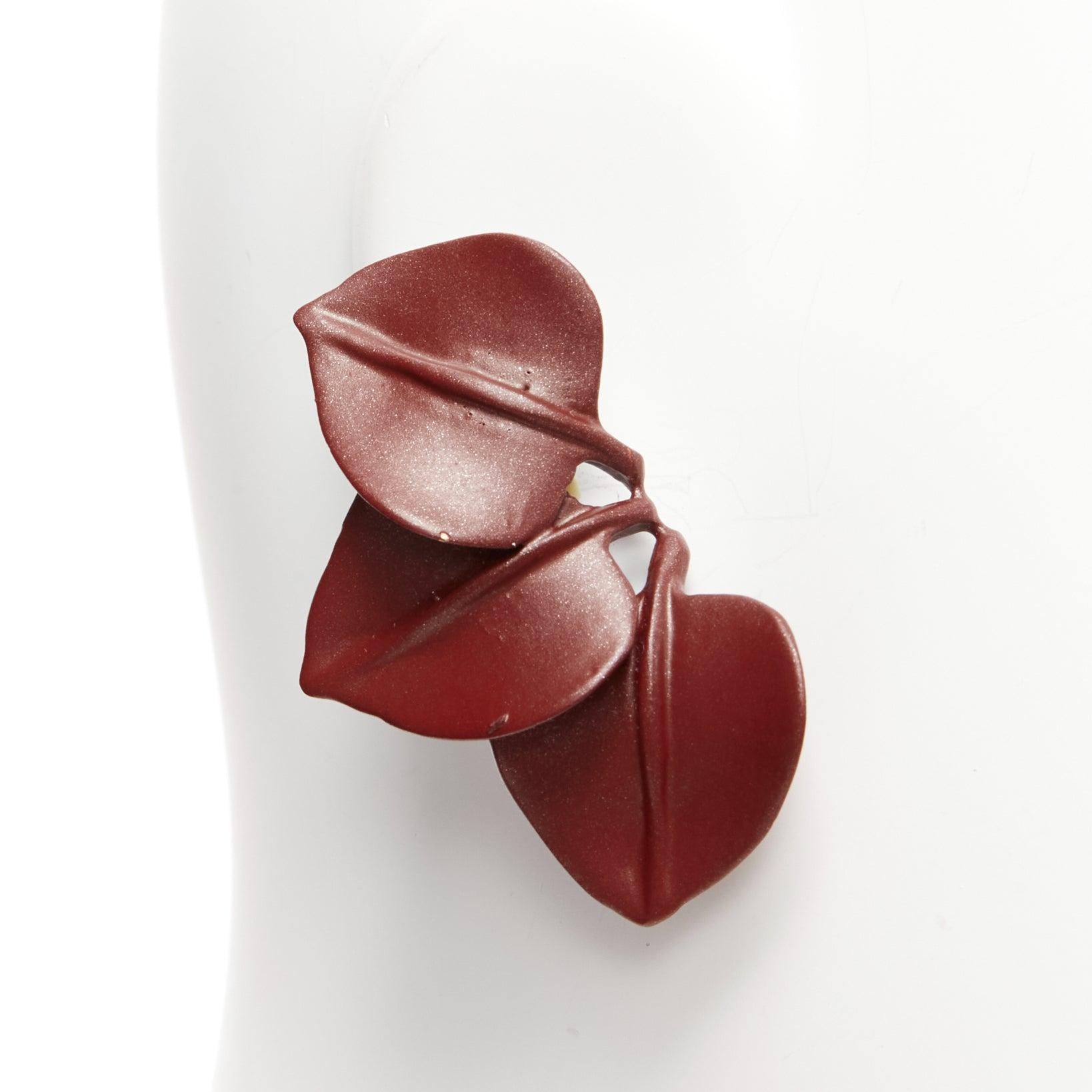 VANDA JACINTHO brown metal molded leaves clip on earring Pair For Sale 1