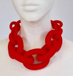 Vanda Jacintho Oversized Red Resin Link Necklace