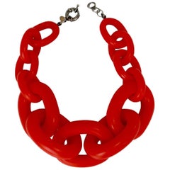 Vanda Jacintho Oversized Red Resin Link Necklace