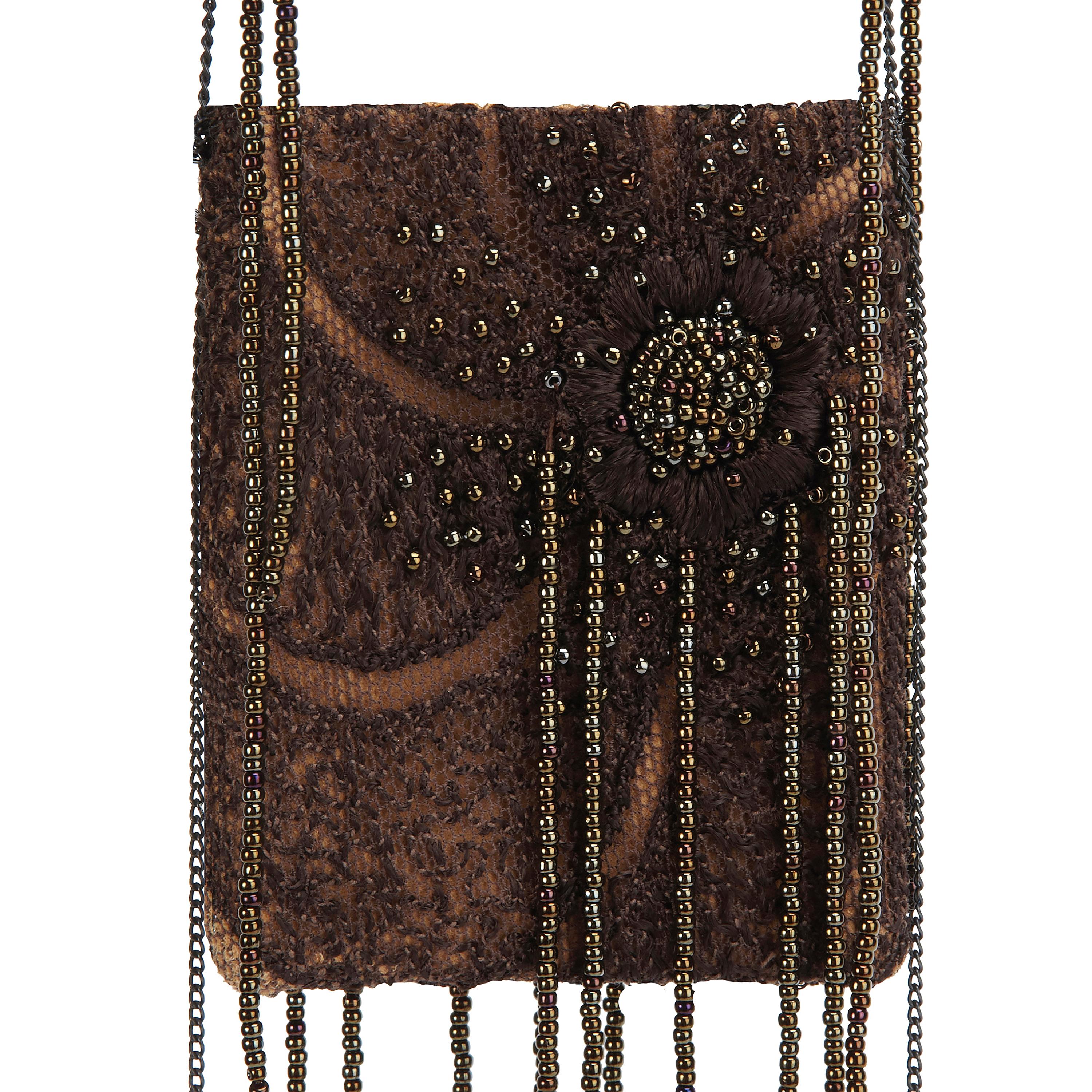 Product Details: Vanda Smith - Beaded Antique Lace Wrist Bag - Bracelet Cuff - One-Off Piece - Delicate Hand Beading & Gunmetal Chain + Beaded Tassels Throughout - Suede Pocket Bag & Necklace + 1930s Vintage Antique Lace Top Layer - Detachable