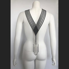 Vanda Smith Backdrop Necklace - Cut-Out Suede + Silver & Swarovski Beading