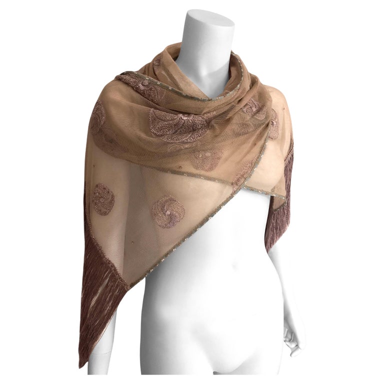 Scialle di Vanda Smith Pizzo vintage degli anni '30 con perline