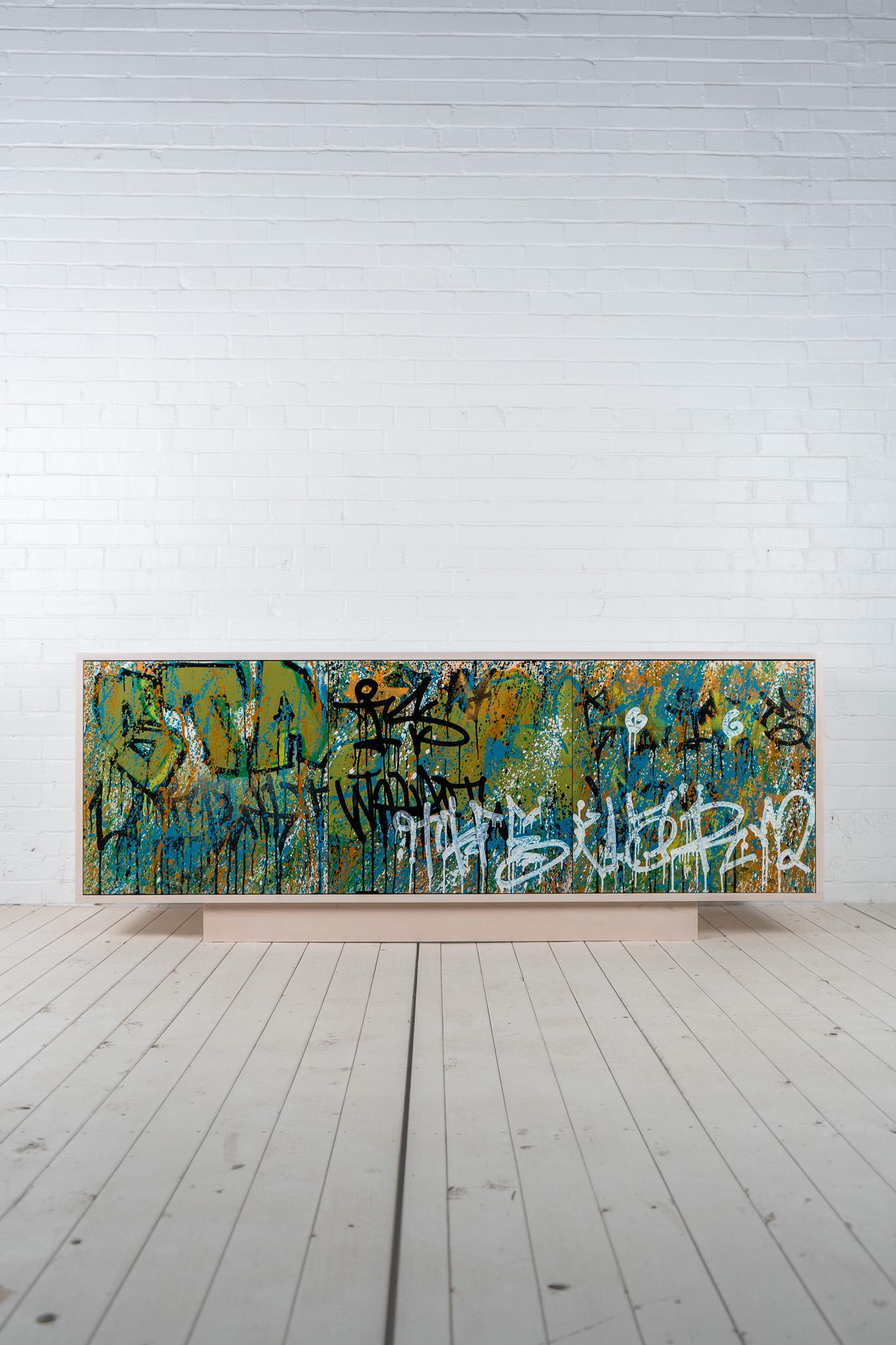 Vandalism Cabinet 04 - Handmade Cabinet, Hand-Painted with Graffiti-style Art XL In New Condition For Sale In Columbia, SC