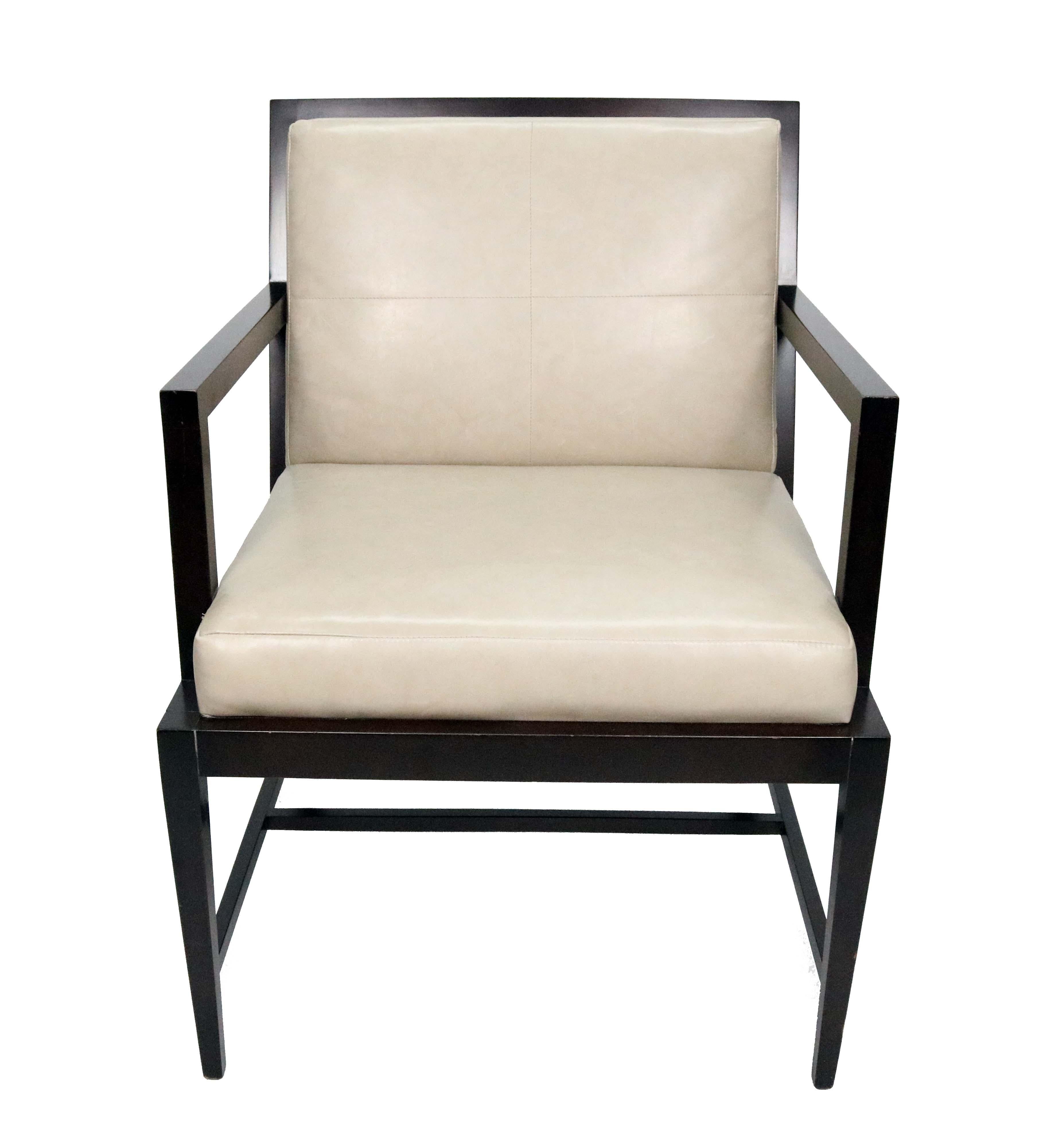A stately 'Vanderbilt' accent chair in camel leather by Barbara Barry for HBF.