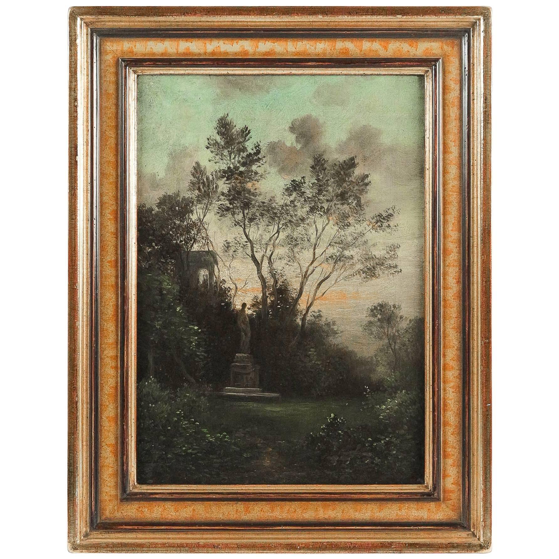 Vanderburch Jacques Hippolyte, Oil on Canvas, Statue in a Park, circa 1840