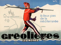 Original Greolieres Les Neiges Vintage French Ski Poster by Vandieres 1963