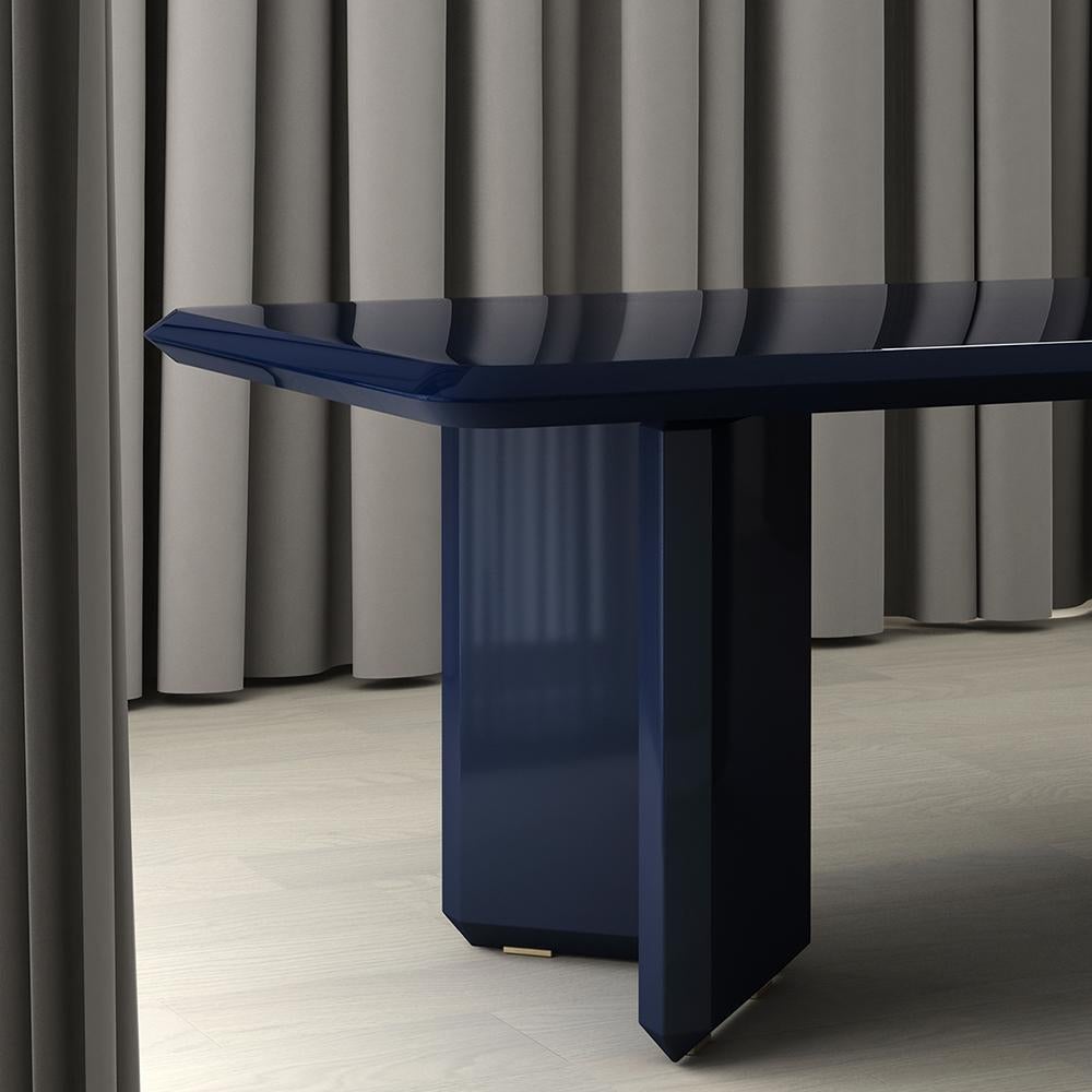 Chinese Vane Long Dining Table Dark Blue by Frank Chou For Sale