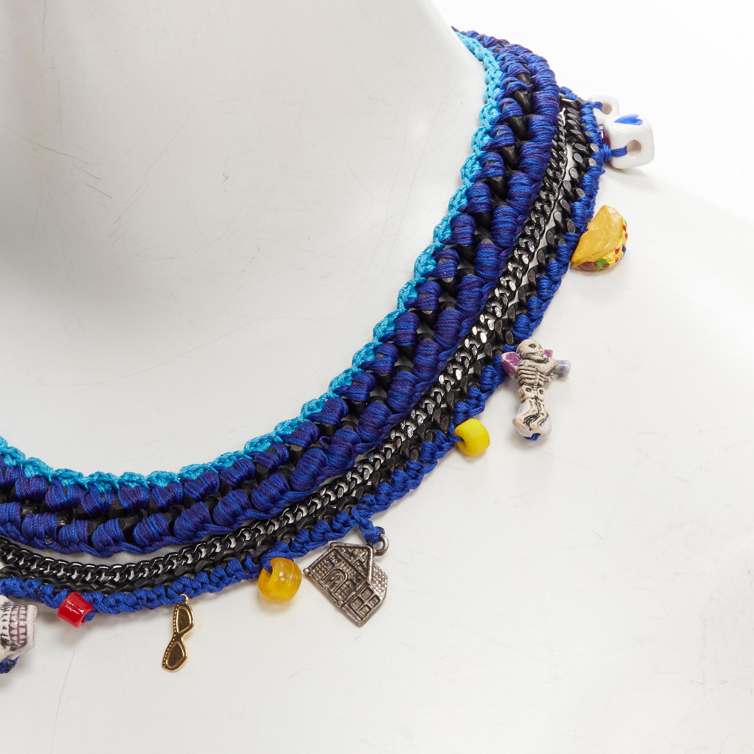 VANESSA ARIZAGA blue rope chain colorful charm skull dice necklace For Sale 3