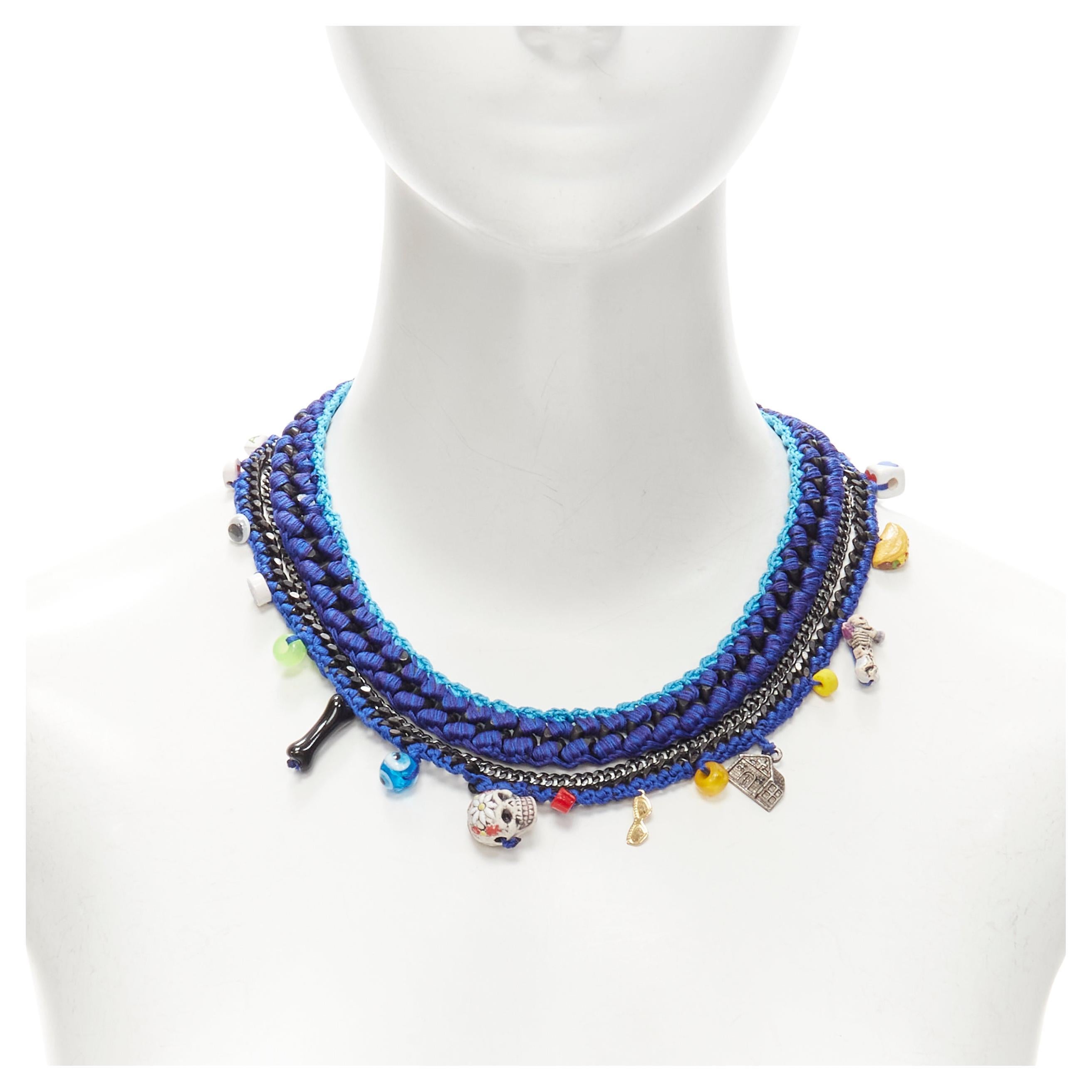 VANESSA ARIZAGA blue rope chain colorful charm skull dice necklace For Sale