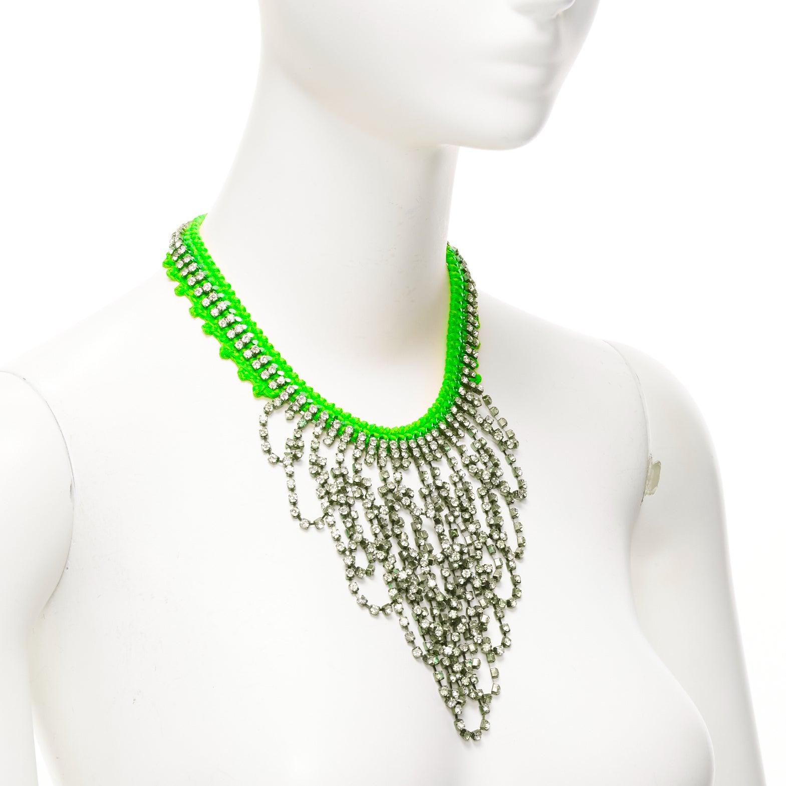 VANESSA ARIZAGA neon green rope clear crystal chandelier short necklace In Excellent Condition For Sale In Hong Kong, NT