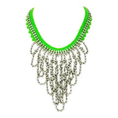 VANESSA ARIZAGA neon green rope clear crystal chandelier short necklace