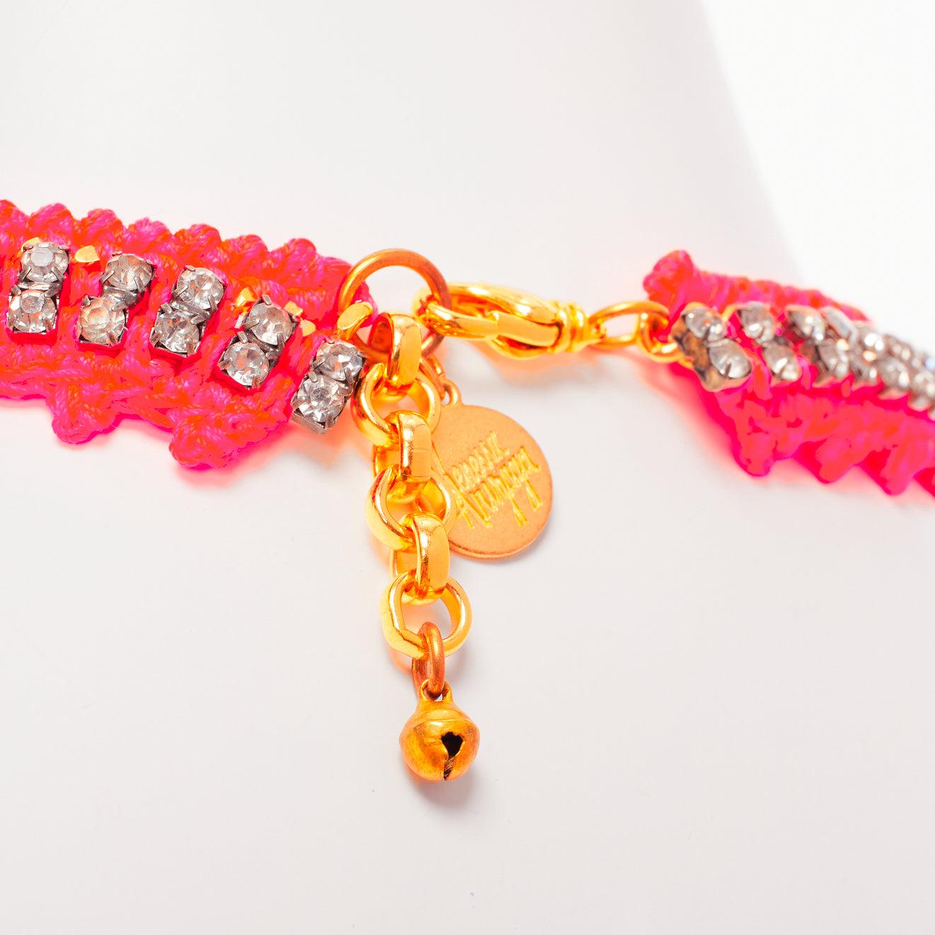 VANESSA ARIZAGA neon orange rope clear crystal chandelier short necklace
Reference: AAWC/A01044
Brand: Vanessa Arizaga
Material: Metal, Fabric
Color: Orange, Clear
Pattern: Crystals
Closure: Lobster Clasp
Lining: Orange Fabric

CONDITION:
Condition: