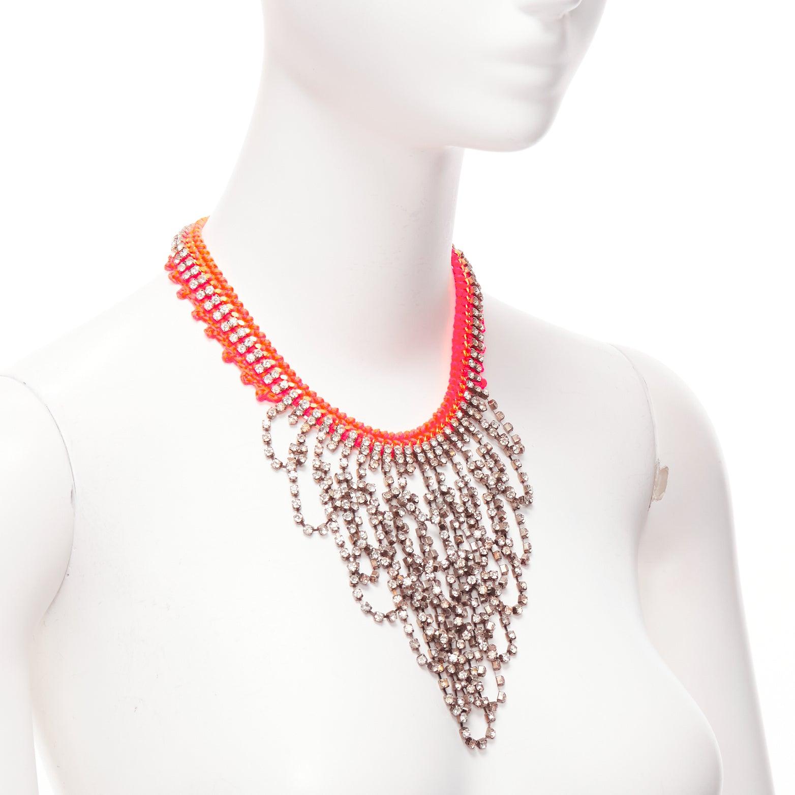 VANESSA ARIZAGA neon orange rope clear crystal chandelier short necklace In Excellent Condition For Sale In Hong Kong, NT