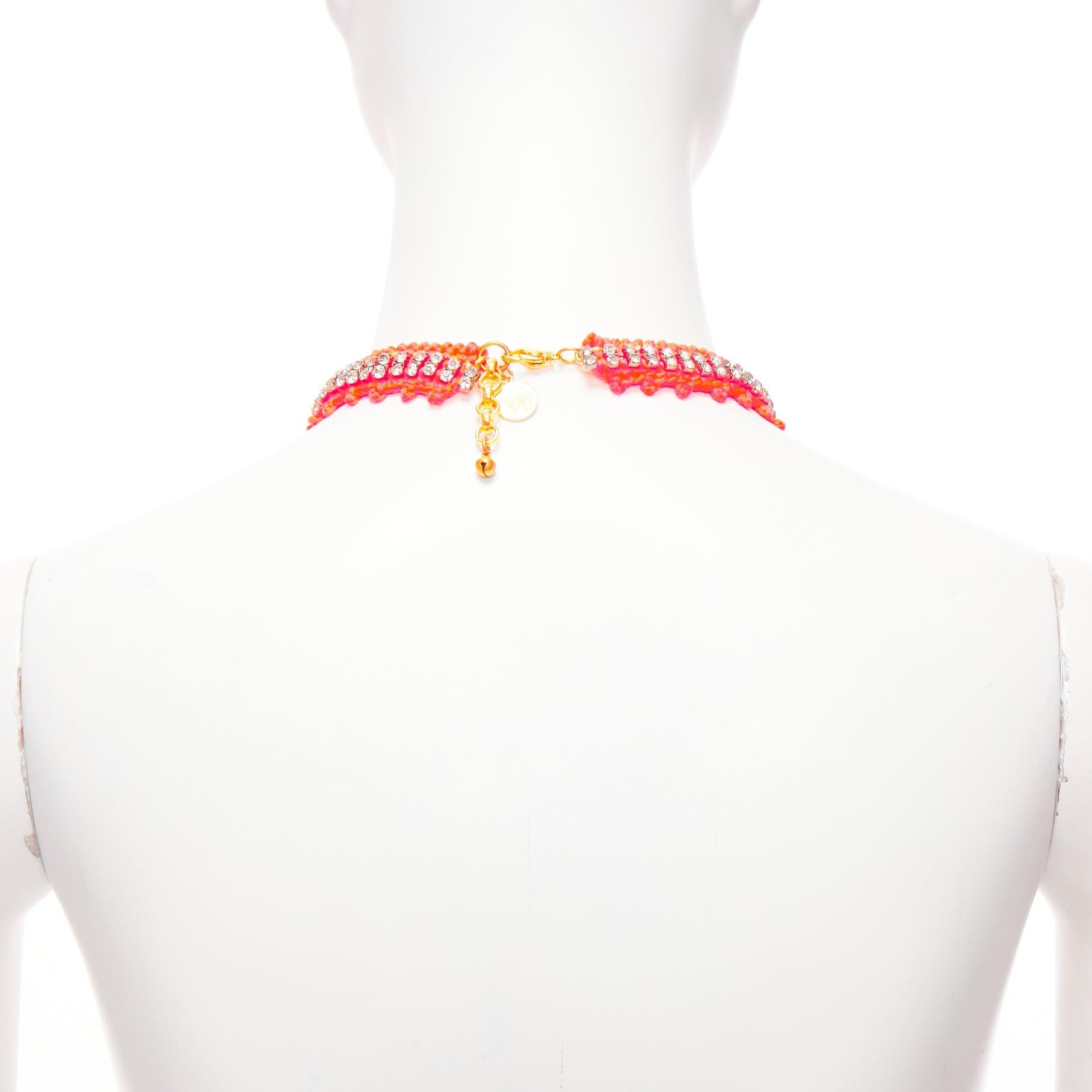 VANESSA ARIZAGA neon orange rope clear crystal chandelier short necklace For Sale 1